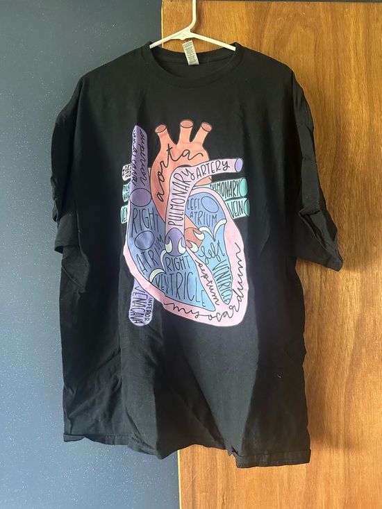 Gildan Tops - Gildan Black Tee with Pastel Anatomical Heart Graphic